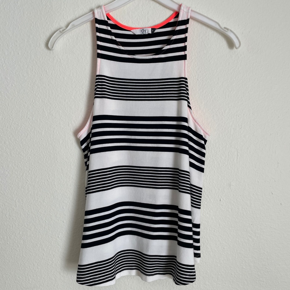 DV Dolce Vita Wmns Striped High Neck Swing Soft Tank Top Black Neon Stretch‎ S